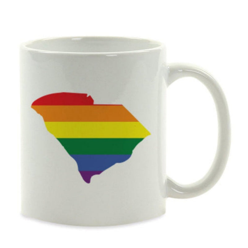 Tailorly White Ceramic 11 oz Mug - Rainbow Colored South Carolina State Silhouette Map With Vibrant Stripes Mug