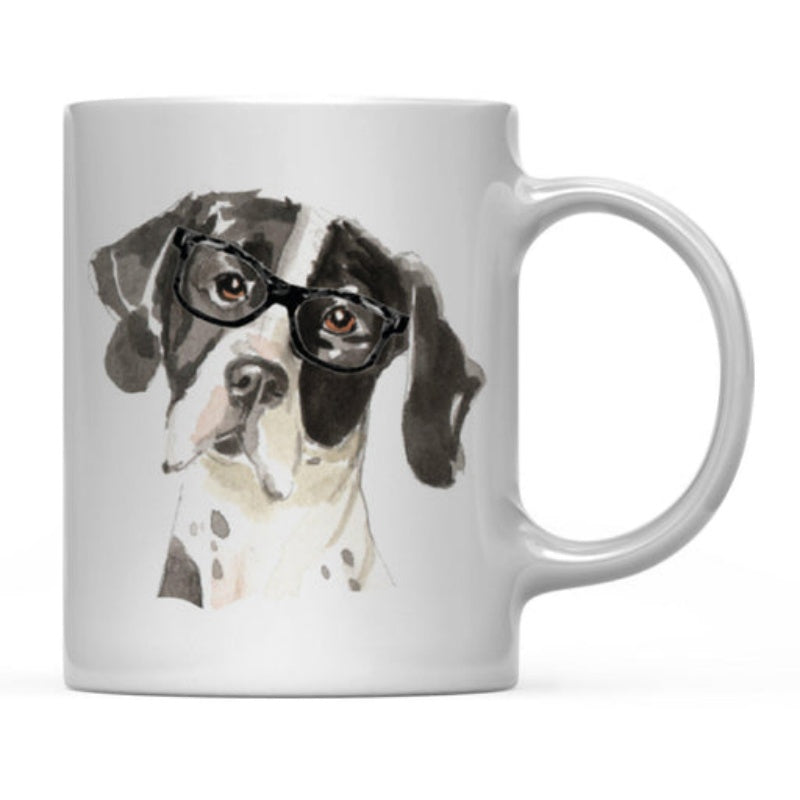 Tailorly White Ceramic 11 oz Mug - Charming Watercolor Painted Spotted Dog Wearing Intellectual Black Glasses Dog