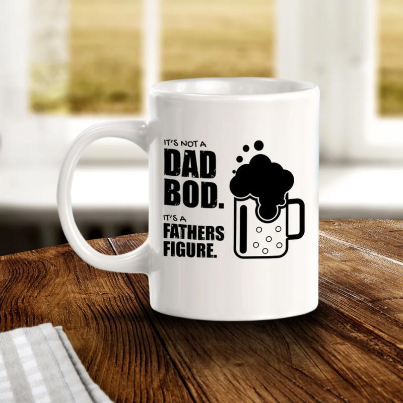 Tailorly White Ceramic 11 oz Mug - Its Not A Dad Bod Its A Fathers Figure Minimalist Black Ink Illustration Showing A Foaming Bubbling Frothy Cold Mug