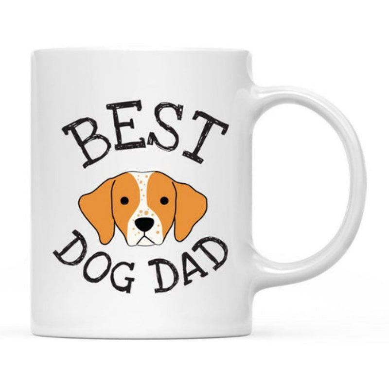 Tailorly White Ceramic 11 oz Mug - Best Dog Dad Adorable Beagle Head Featuring Floppy Ears And Gentle Brown Markings Dog