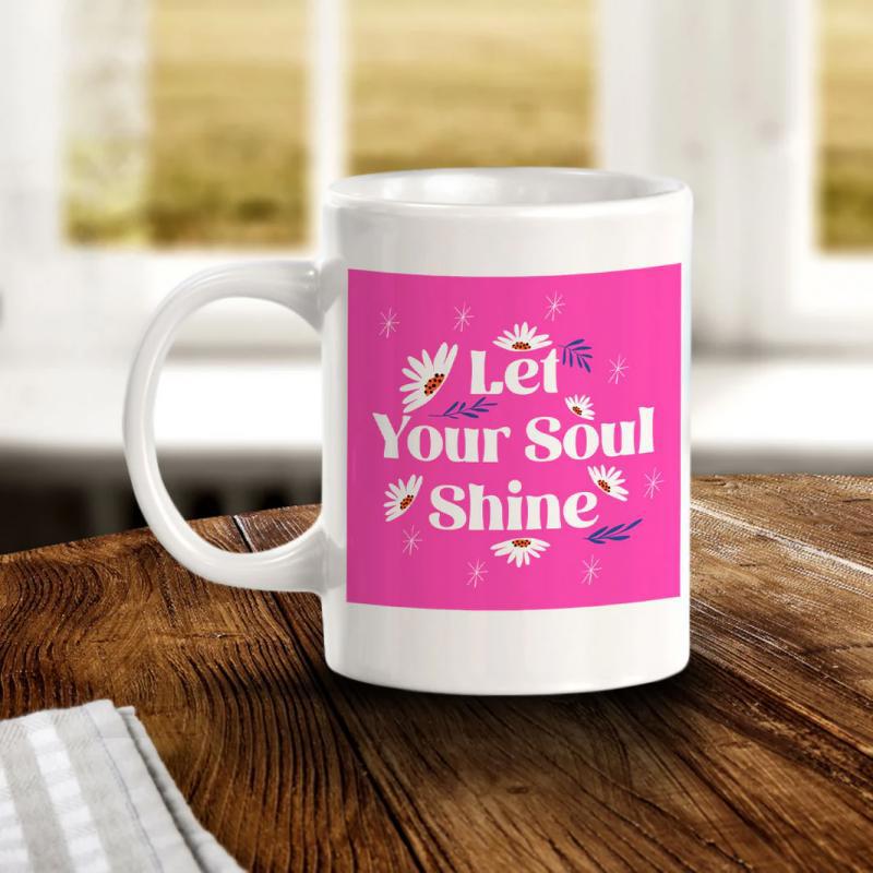 Tailorly White Ceramic 11 oz Mug - Let Your Soul Shine Delicate White Daisies Blooming On Vibrant Pink Background Flower