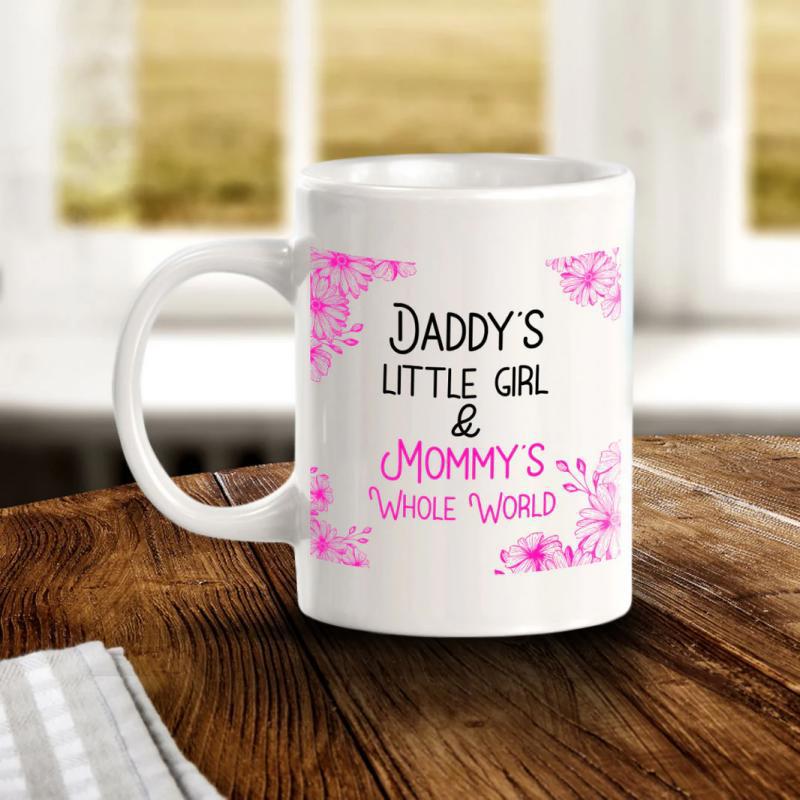 Tailorly White Ceramic 11 oz Mug - Daddys Little Girl Mommys Whole World Delicate Pink Blossoms Nestled In Corners Surrounded By Soft Floral Petals Flower