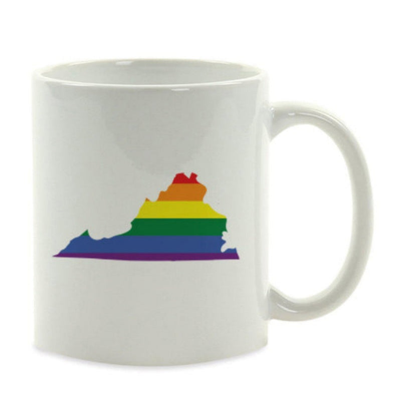 Tailorly White Ceramic 11 oz Mug - Vibrant Rainbow Pride Colors Filling A Minimalist Silhouette Geographic Virginia Map