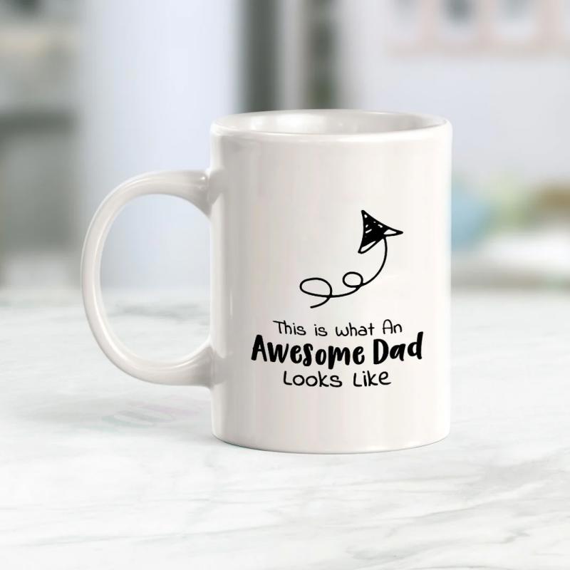 Tailorly White Ceramic 11 oz Mug - This Is What An Awesome Dad Looks Like Minimalist Black Ink Paper Plane Flying With Loopy Wind Trail Mug