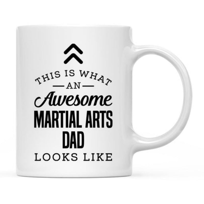 Tailorly White Ceramic 11 oz Mug - This Is What An Awesome Martial Arts Dad Looks Like Bold Minimalist Black Typography With Double Upward Pointing Chevron Arrows