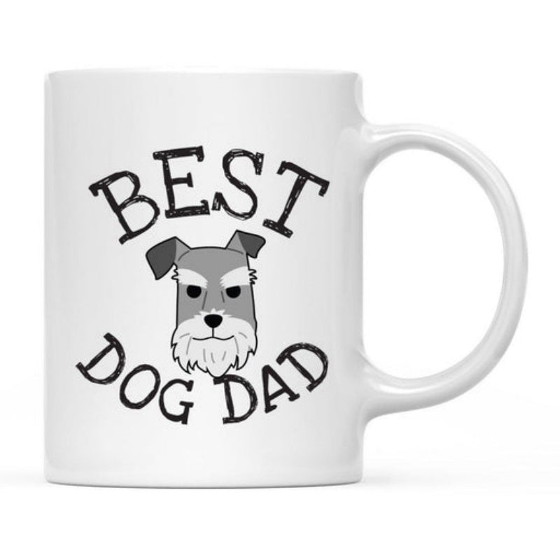 Tailorly White Ceramic 11 oz Mug - Best Dog Dad Minimalist Grey Puppy Illustration Featuring A Loyal Canine Companion Schnauzer