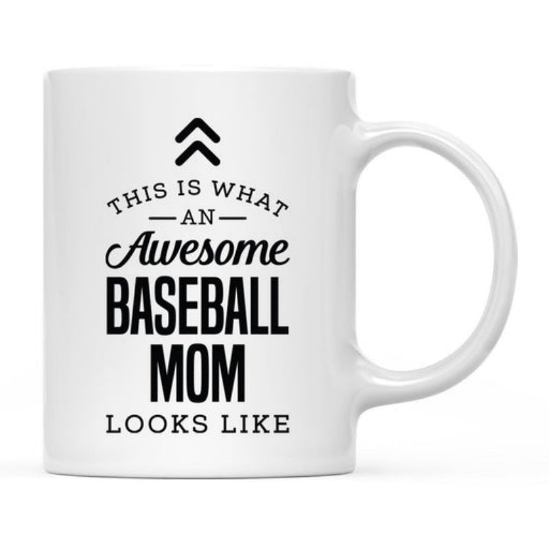 Tailorly White Ceramic 11 oz Mug - This Is What An Awesome Baseball Mom Looks Like Minimalist Black Ink Typography With Double Chevron Symbol Decor Mug
