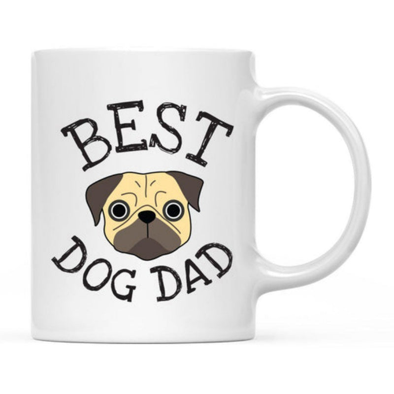 Tailorly White Ceramic 11 oz Mug - Best Dog Dad Adorable Cartoon Puppy With Large Expressive Eyes And Floppy Ears Pug