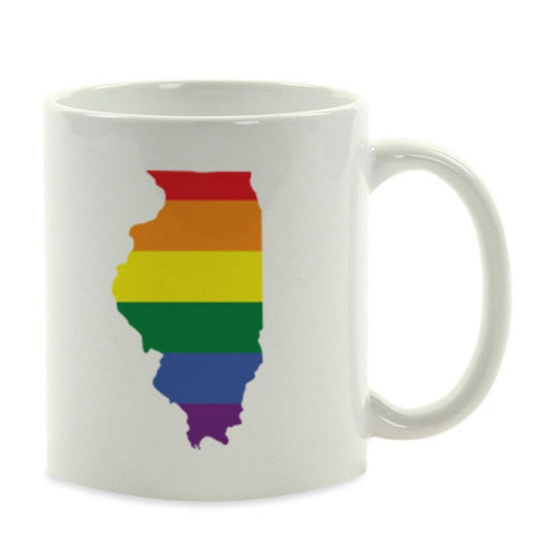 Tailorly White Ceramic 11 oz Mug - Vibrant Rainbow Colors Reflecting Pride Within A Symbolic Detailed Geographic Illinois Map