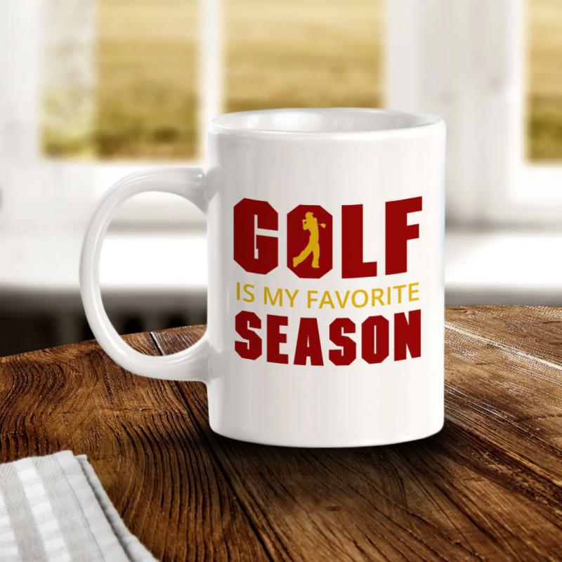 Tailorly White Ceramic 11 oz Mug - Golf Is My Favorite Season Vibrant Red Typography Showcasing A Swinging Sporty Player Silhouette Golfer