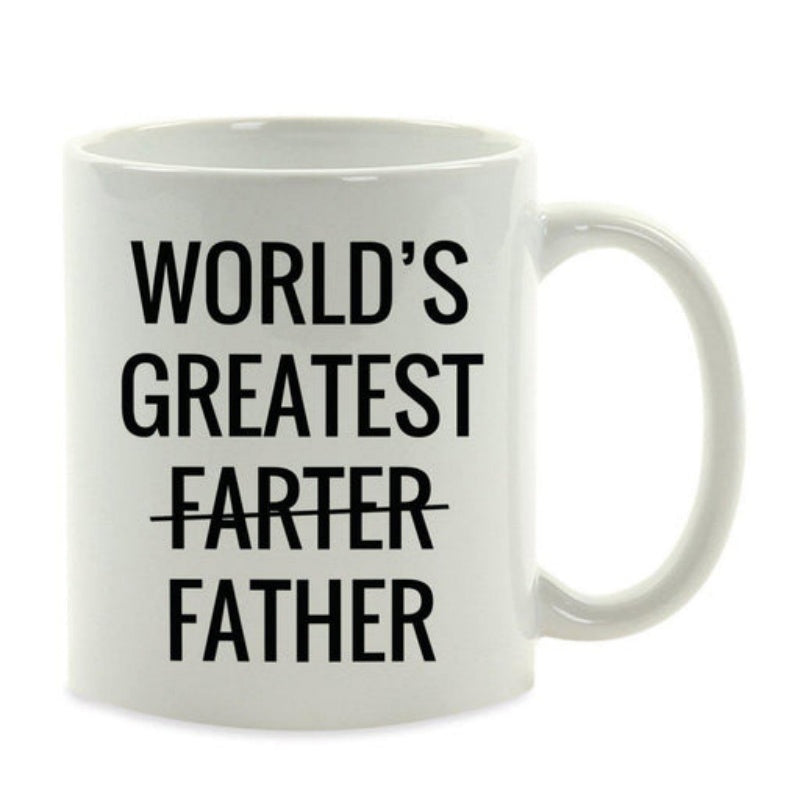 Tailorly White Ceramic 11 oz Mug - Worlds Greatest Farter Father Sleek Ceramic Surface With Bold Black Lettering And Horizontal Strike Mug