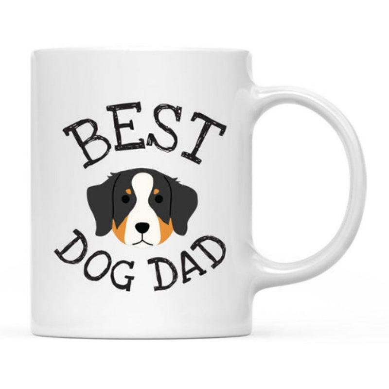 Tailorly White Ceramic 11 oz Mug - Best Dog Dad Cute Bernese Mountain Dog Head Surrounded By Arched Black Text Dog