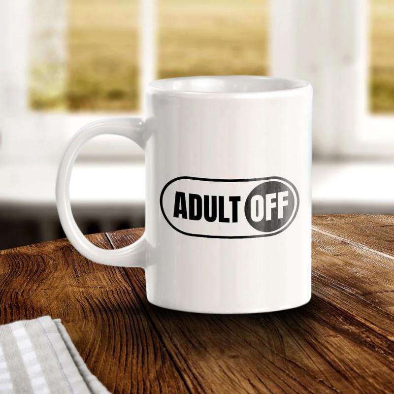 Tailorly White Ceramic 11 oz Mug - Adult Off Minimalist Black And White Toggle Switch Graphical Design Ceramic Mug