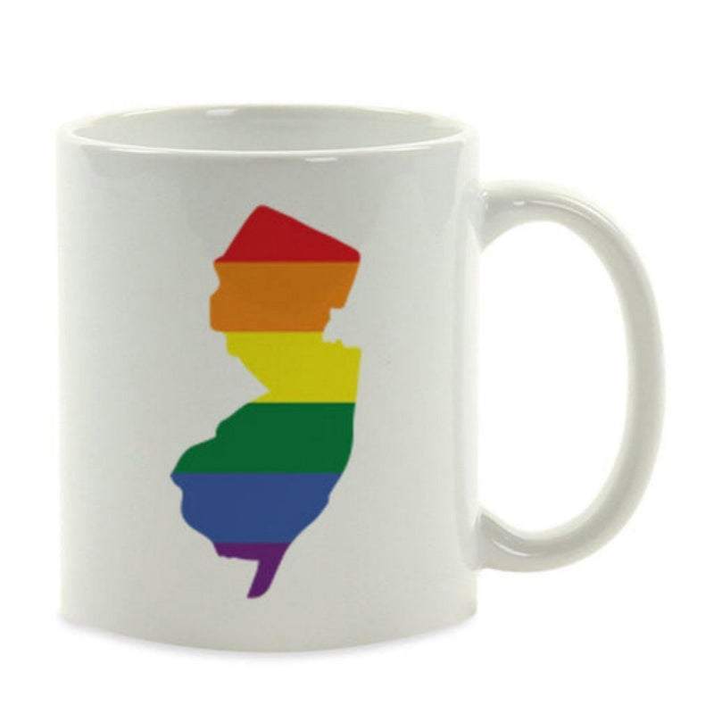 Tailorly White Ceramic 11 oz Mug - Vibrant Rainbow Colored Silhouette Representing New Jersey State Geographical Map