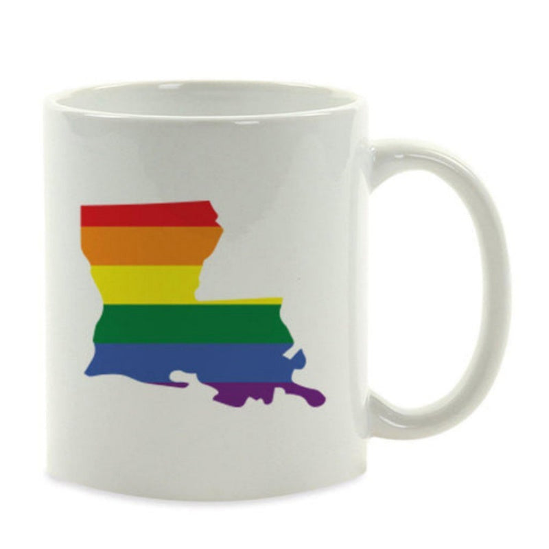 Tailorly White Ceramic 11 oz Mug - Vibrant Rainbow Colors Filling A Geographic Silhouette Of The Southern State Louisiana