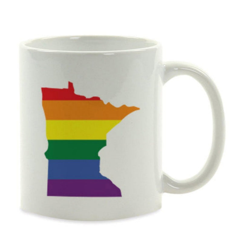 Tailorly White Ceramic 11 oz Mug - Colorful Rainbow Pride Flag Filling The Silhouette Outline Of Minnesota Mug