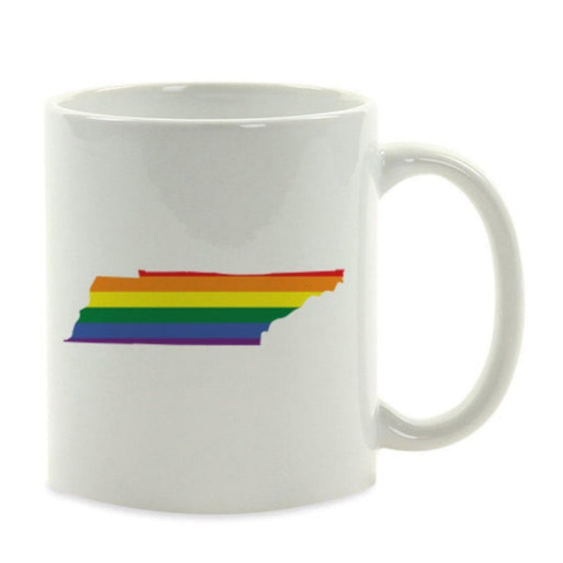 Tailorly White Ceramic 11 oz Mug - Minimalist State Outline Filled With Vibrant Rainbow Pride Flag Map