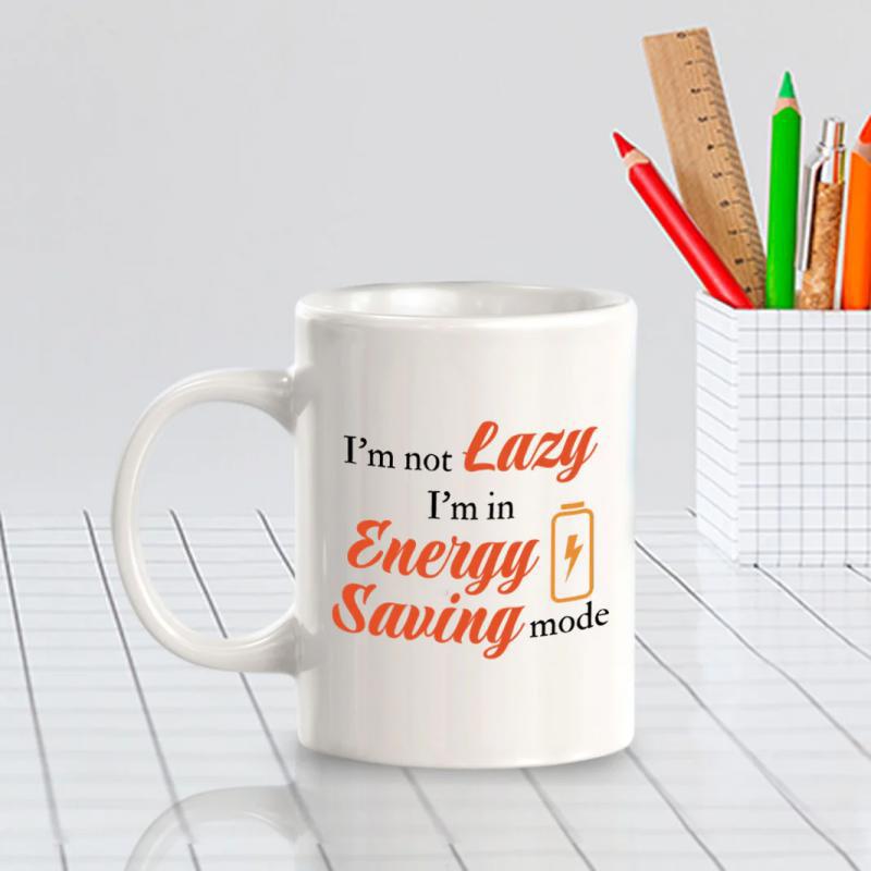 Tailorly White Ceramic 11 oz Mug - Im Not Lazy Im In Energy Saving Mode Minimalist Charging Battery Icon With Glowing Lightning Bolt Symbol Battery