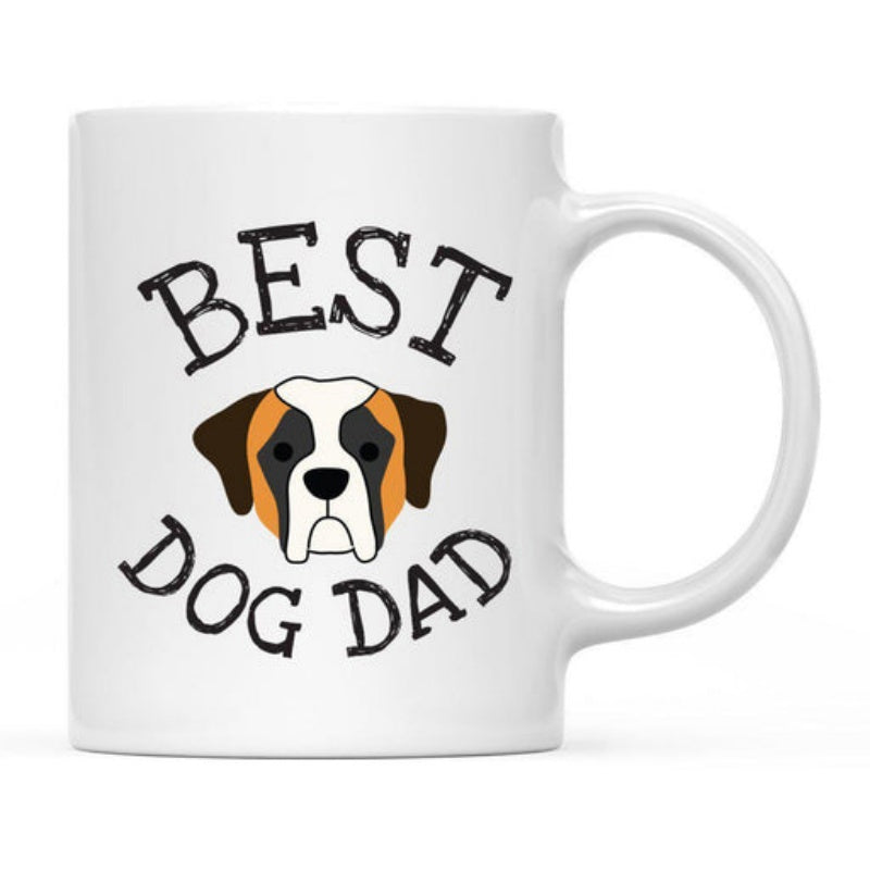 Tailorly White Ceramic 11 oz Mug - Best Dog Dad Cute Cartoon Saint Bernard Puppy Face With Distinctive Markings And Ears Dog