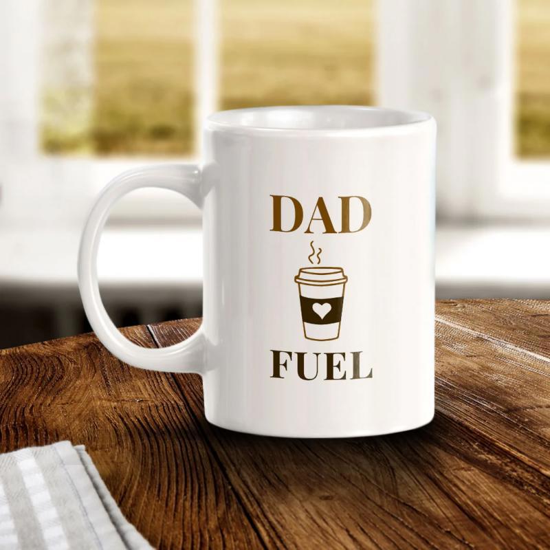 Tailorly White Ceramic 11 oz Mug - Dad Fuel Minimalist Coffee Cup Icon With Heart Detail And Rising Steam Mug