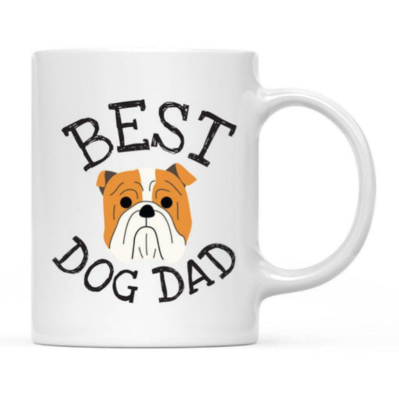 Tailorly White Ceramic 11 oz Mug - Best Dog Dad Cute Cartoon English Bulldog Head With A Loyal Expression Bulldog