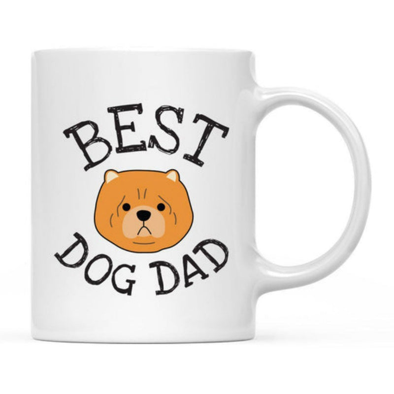 Tailorly White Ceramic 11 oz Mug - Best Dog Dad Cute Cartoon Canine Face Featuring Rustic Distressed Text Dog