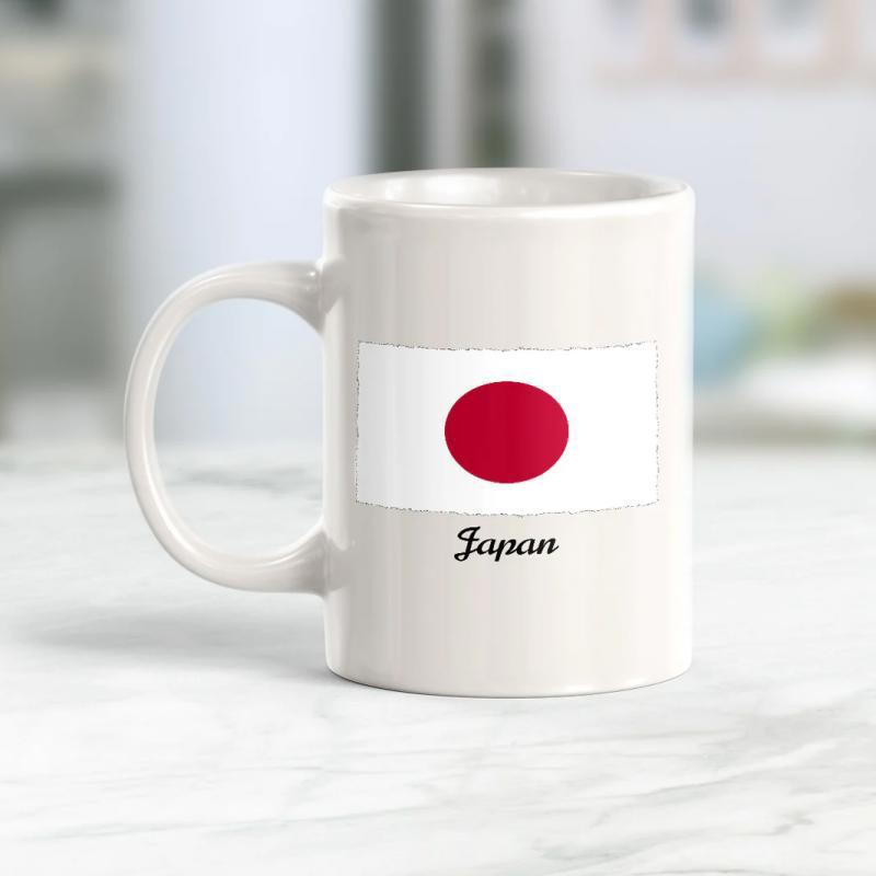 Tailorly White Ceramic 11 oz Mug - Japan Minimalist National Flag With A Vibrant Red Sun Circle Above Script Text Mug