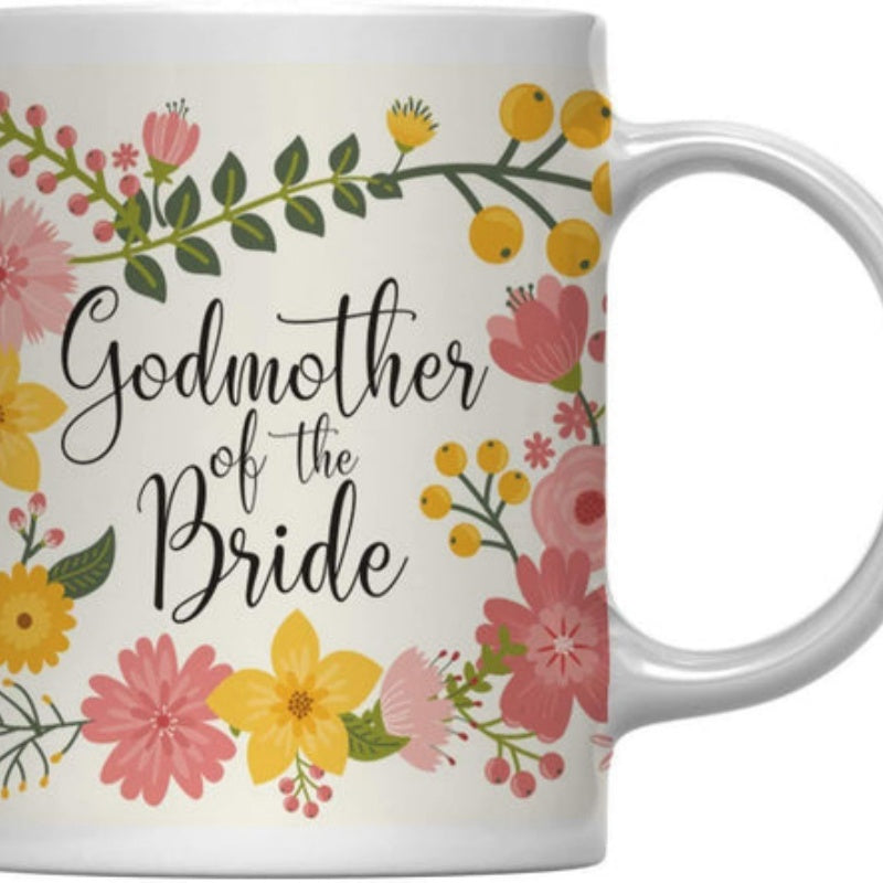 Tailorly White Ceramic 11 oz Mug - Godmother Of The Bride Elegant Floral Garden With Blooming Colorful Blossoms And Delicate Green Leaves Flower