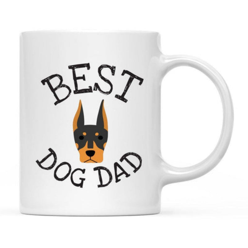 Tailorly White Ceramic 11 oz Mug - Best Dog Dad Minimalist Illustration Of A Doberman Head With Pointy Ears Doberman