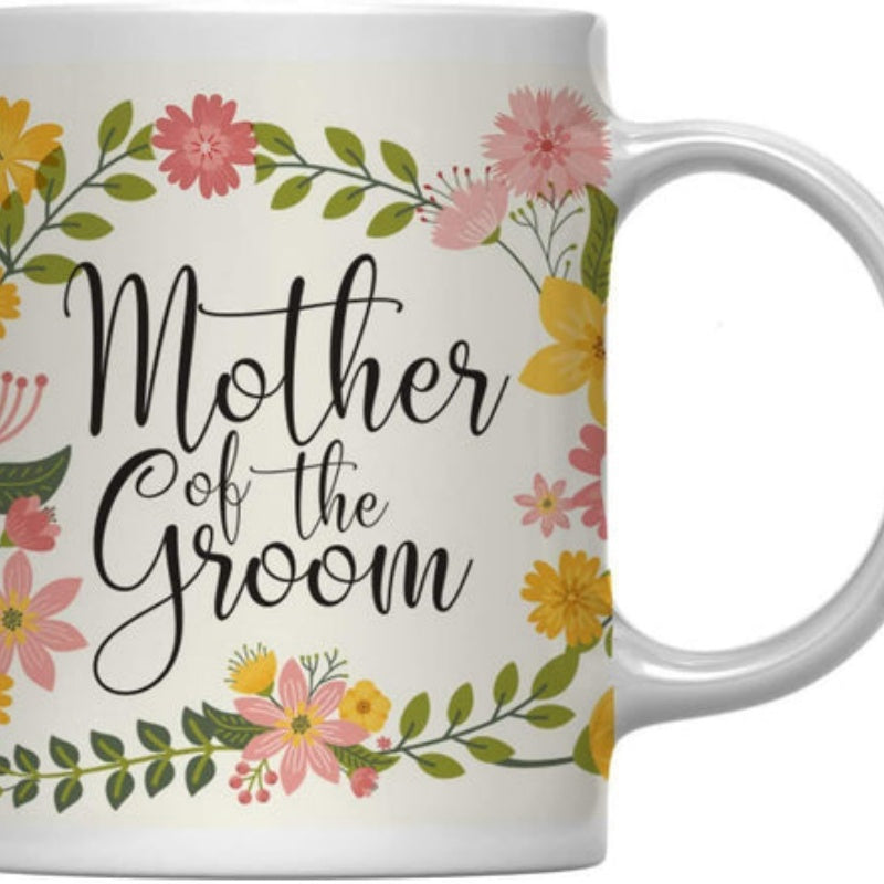 Tailorly White Ceramic 11 oz Mug - Mother Of The Groom Vibrant Floral Wreath Featuring Pink And Yellow Blossoms Mug
