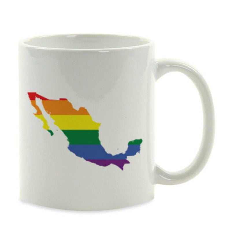 Tailorly White Ceramic 11 oz Mug - Vibrant Pride Rainbow Flag Colors Filling The Geographic Map Of Mexico