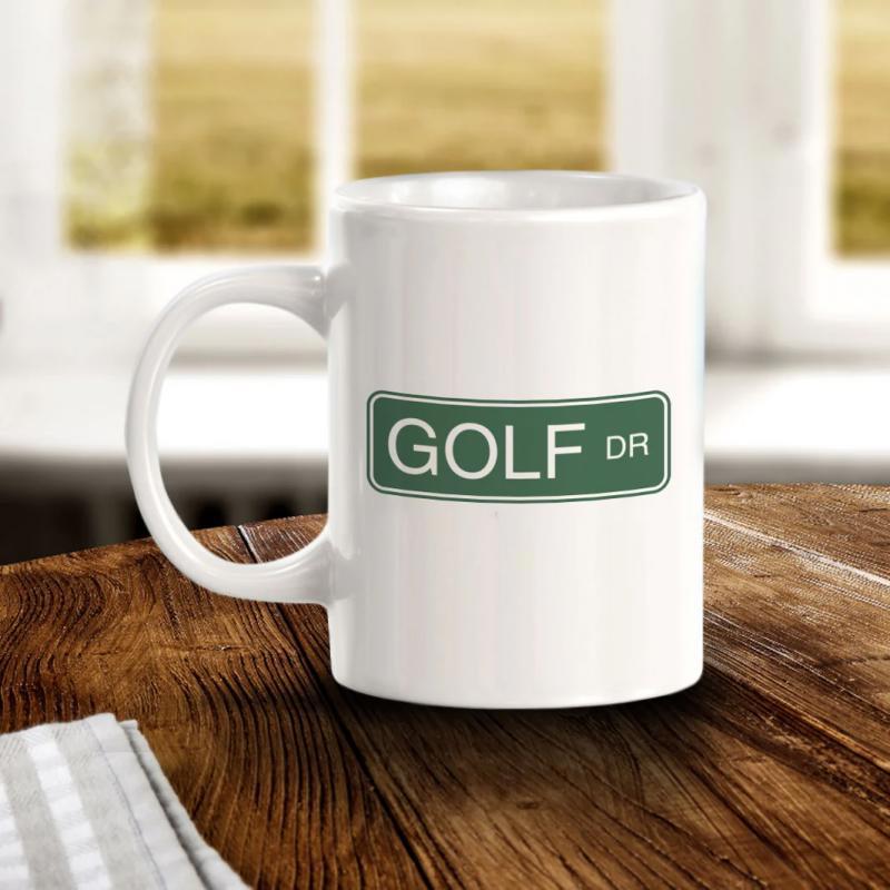 Tailorly White Ceramic 11 oz Mug - Golf Dr Classic Green Street Sign Design Printed On A Sleek