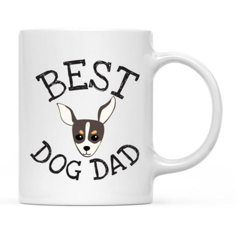 Tailorly White Ceramic 11 oz Mug - Best Dog Dad Minimalist Illustration Of A Small Dog Head With Pointed Ears Dog