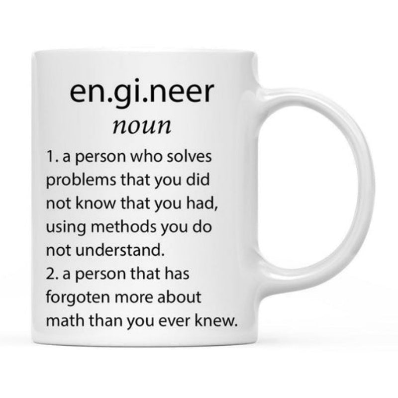 Tailorly White Ceramic 11 oz Mug - Engineer Noun Minimalist Black Typography Printed On Smooth