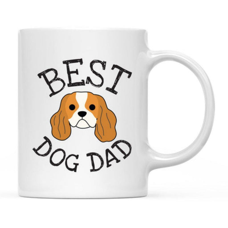 Tailorly White Ceramic 11 oz Mug - Best Dog Dad Cute Brown And White Spaniel Face With Distressed Vintage Lettering Dog