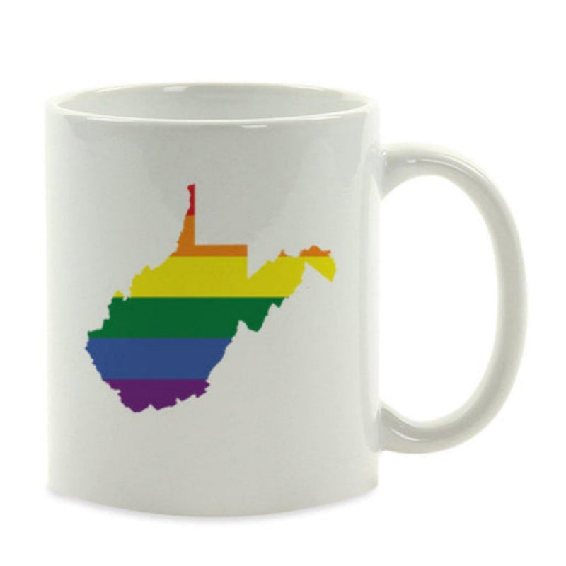 Tailorly White Ceramic 11 oz Mug - Vibrant Rainbow Colors Filled West Virginia State Silhouette Design Map