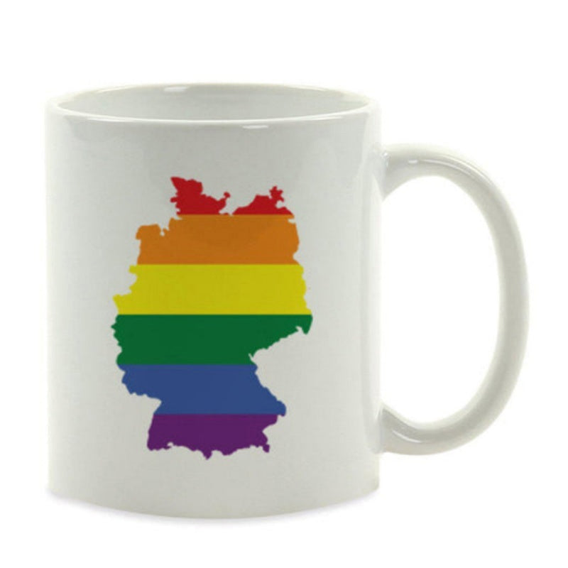Tailorly White Ceramic 11 oz Mug - Colorful Rainbow Colors Filling Silhouette Outline Of Country Border Germany Map
