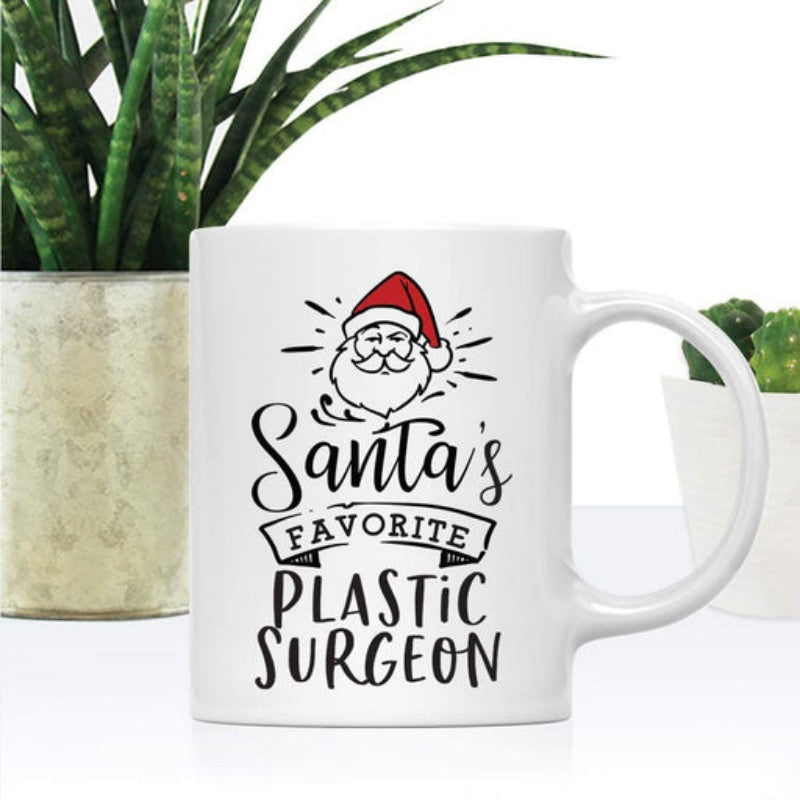 Tailorly White Ceramic 11 oz Mug - Santas Favorite Plastic Surgeon Cheerful Hand Drawn Style Jolly Face In A Bright Hat Santa