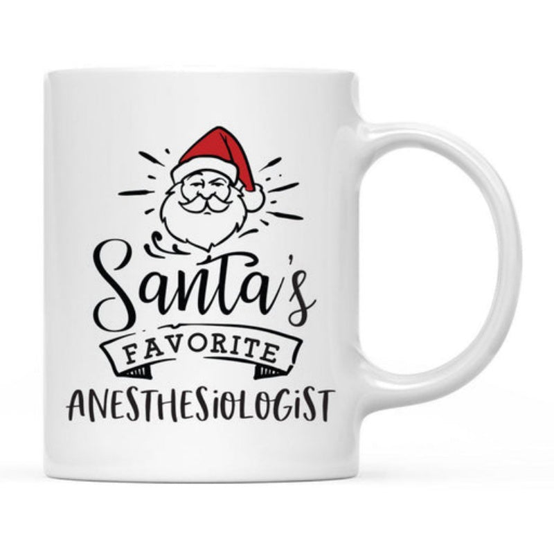 Tailorly White Ceramic 11 oz Mug - Santas Favorite Anesthesiologist Festive Smiling Character Wearing Red Hat And Classic White Beard Santa