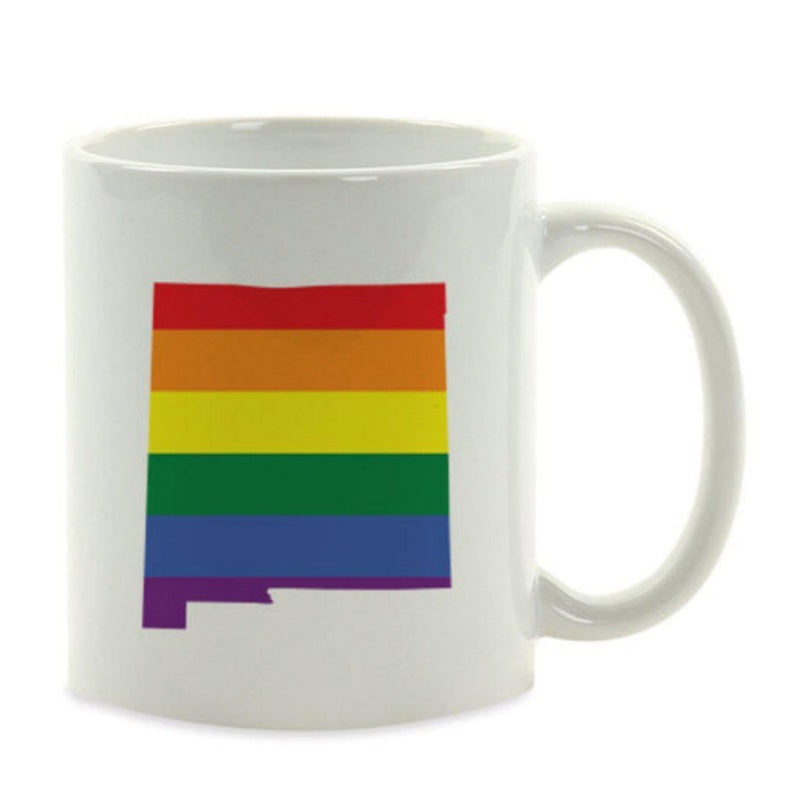 Tailorly White Ceramic 11 oz Mug - Vibrant Rainbow Pride Flag Inside New Mexico State Map Silhouette Mug