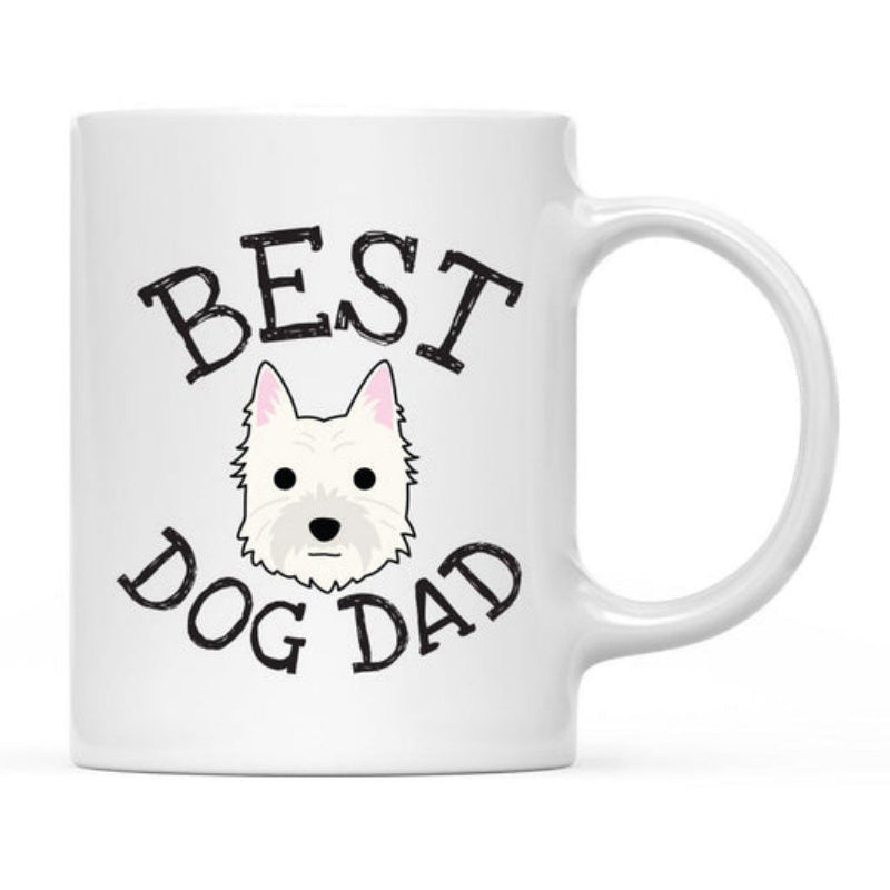 Tailorly White Ceramic 11 oz Mug - Best Dog Dad Cute White Fluffy Terrier Head Among Simple Minimalist Artistic Pet Dog