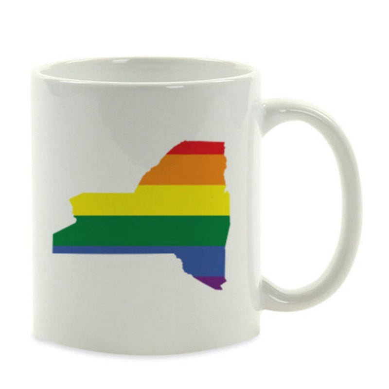 Tailorly White Ceramic 11 oz Mug - Vibrant Rainbow Colors Filling The Geographical Silhouette Of New York State Map
