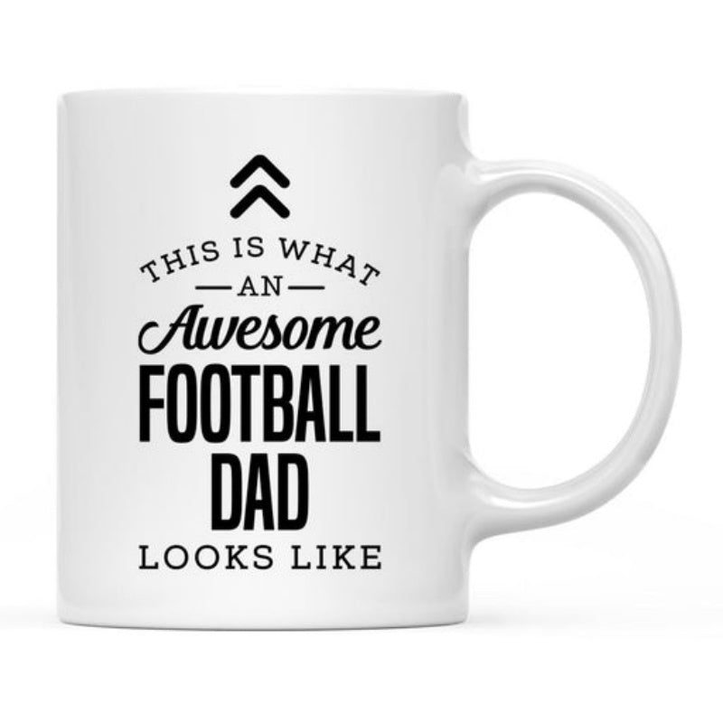 Tailorly White Ceramic 11 oz Mug - This Is What An Awesome Football Dad Looks Like Bold Black Typography Featuring Minimalist Geometric Double Chevron Accents Mug