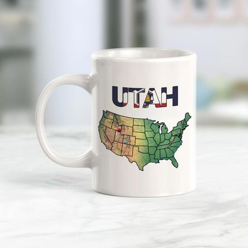 Tailorly White Ceramic 11 oz Mug - Utah Detailed United States Map With Individual State Borders And Color Gradient Map