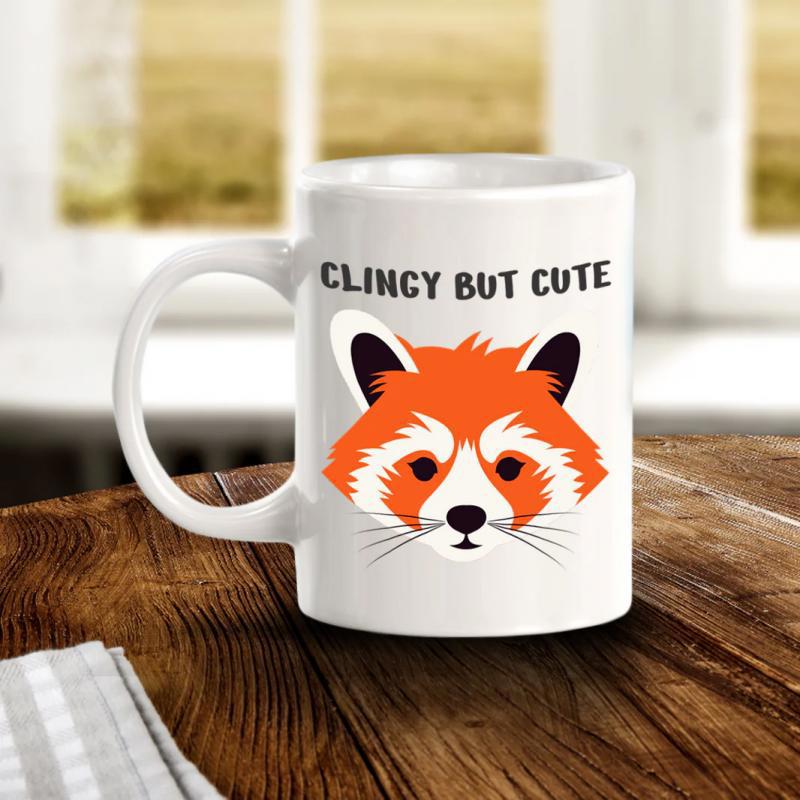 Tailorly White Ceramic 11 oz Mug - Clingy But Cute Adorable Stylized Orange Furry Animal Face With Delicate Whiskers Red Panda