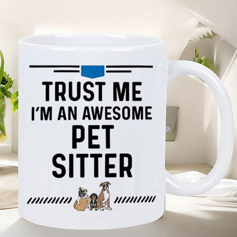 Tailorly White Ceramic 11 oz Mug - Trust Me Im An Awesome Pet Sitter Three Adorable Dogs Sitting Together With Minimalist Blue Graphic Lines Mug