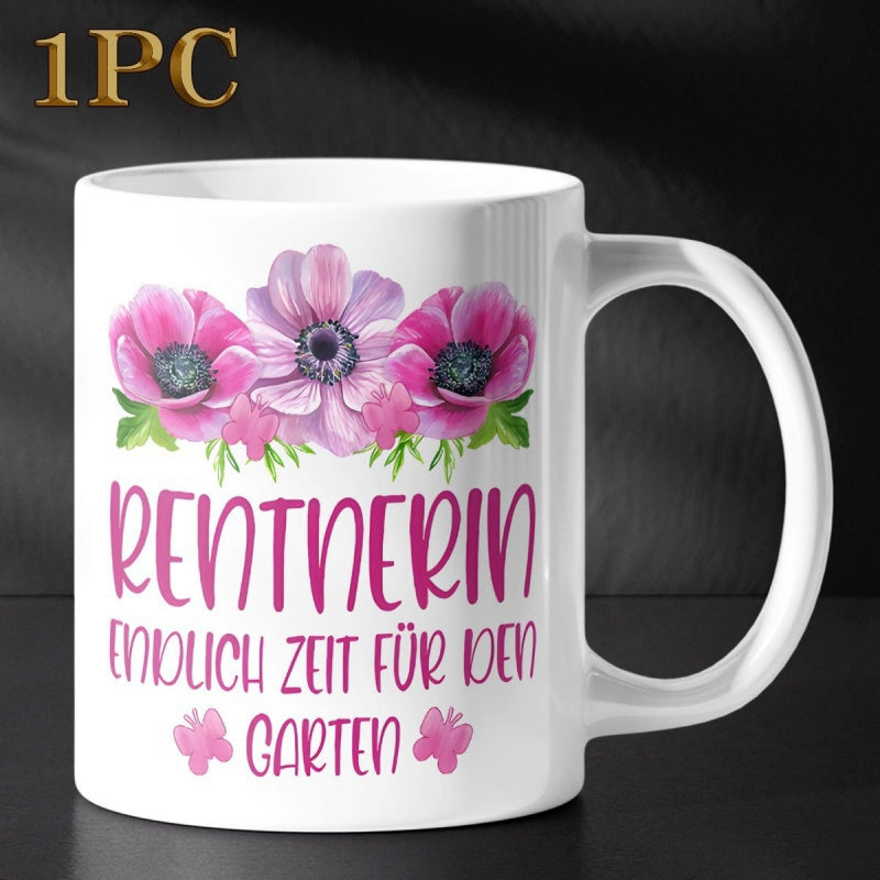 Tailorly White Ceramic 11 oz Mug - Vibrant Pink And Purple Blossoms Blooming Elegantly With Green Leaves Flower