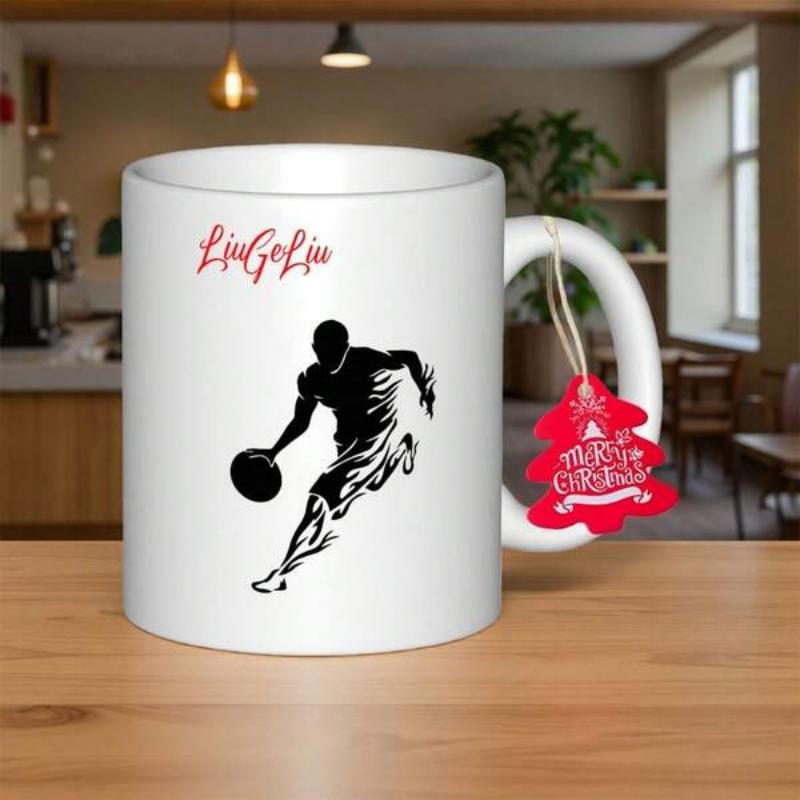 Tailorly White Ceramic 11 oz Mug - LinGoLin Powerful Athletic Silhouette Dribbling A Ball In Dynamic Sporting Motion Player