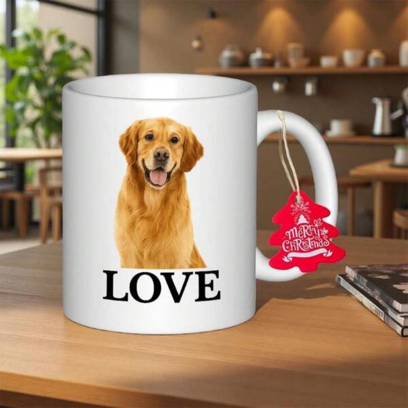 Tailorly White Ceramic 11 oz Mug - Love Happy Smiling Golden Retriever With Soft Golden Fur Character Dog
