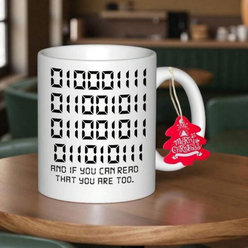 Tailorly White Ceramic 11 oz Mug - And If You Can Read That You Are Too Digital Matrix Style With Sequential Logic Arranged In Minimalist Grid Binary Code